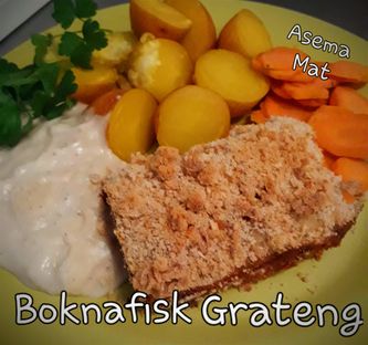 Fiskegrateng med stuet sopp